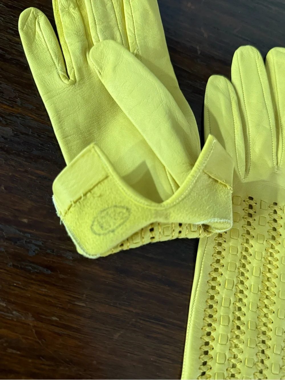 Yellow Leather Gloves with Cutout Detail